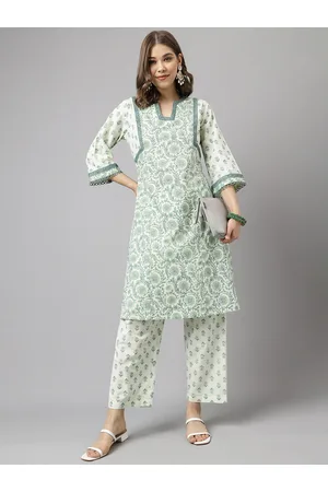 FIORRA Floral Printed Pure Cotton Kurta with Trousers