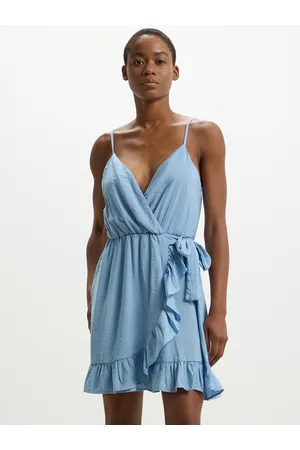 Calliope Shoulder Straps Ruffled Wrap Mini Dress