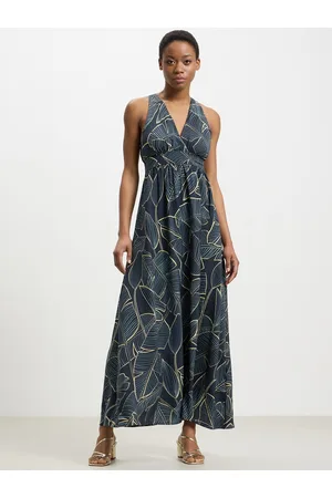 Calliope Tropical Print Plunge V-Neck Maxi Dress