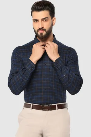 Blackberrys Straight Slim Fit Checked Pure Cotton Formal Shirt