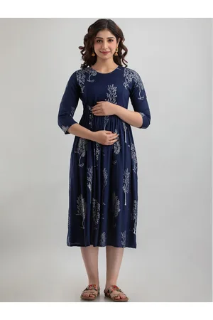 Celebravo Floral Printed Pleated Maternity Fit & Flare Midi Dress