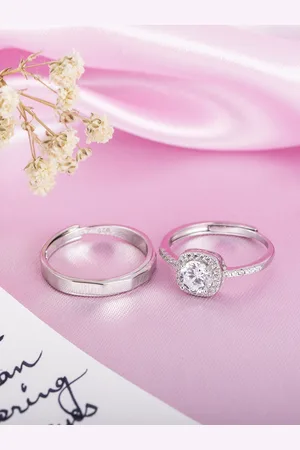 Zavya Set Of 2 925 Sterling Silver Rhodium-Plated & CZ-Studded Couple Ring