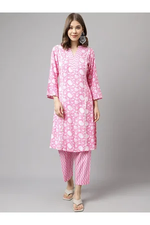 FIORRA Floral Printed Pure Cotton Kurta With Trousers