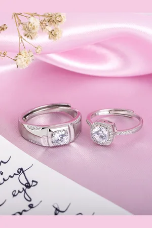Zavya Unisex Set Of 2 92.5 Sterling Silver Rhodium Plated Cubic Zirconia Couple Rings