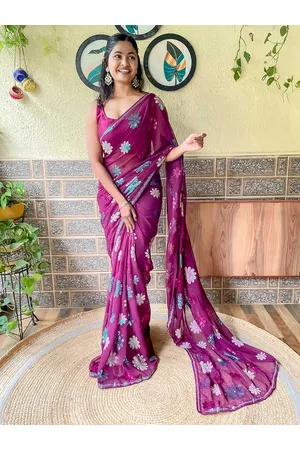 Mitera Purple & Blue Embellished Sequinned Saree