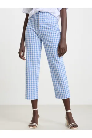 Calliope Women Cotton Checked Regular Fit High-Rise Trousers