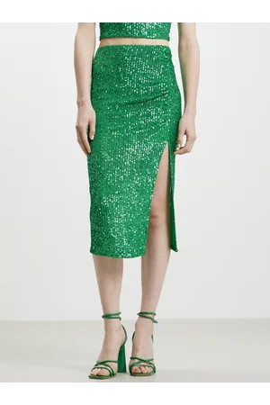 Calliope Sequinned High-Slit Straight Midi Skirt