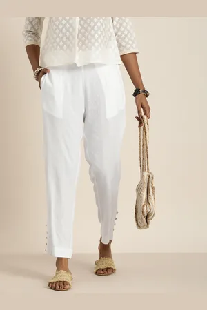 Taavi Women Woven Legacy Textured Self Design Straight Fit Mid-Rise Trousers With Buttons