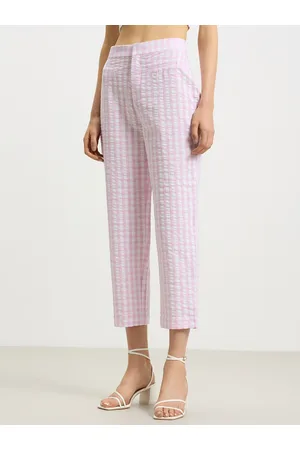 Calliope Women Cotton Checked Slim Fit High-Rise Cropped Trousers