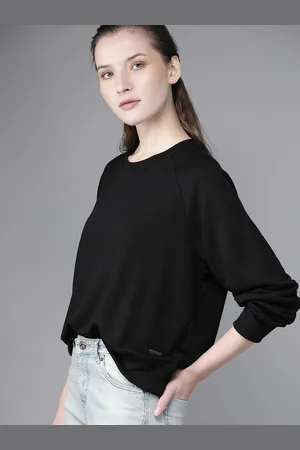 Roadster Women Black Boxy Solid Sweatshirt