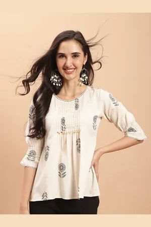 Rajnandini Floral Printed Bell Sleeve Cotton A-Line Top