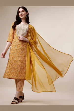 Berrylicious Bandhani Printed Thread Work Straight Kurta & Trousers With Dupatta