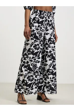 Calliope Women Cotton Floral Printed Flared High-Rise Parallel Trousers