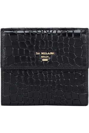 Buy Da Milano Black Leather Tri-Fold Wallet with Key Chain Online