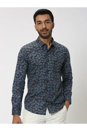 Mufti Slim Fit Floral Printed Spread Collar Long sleeve Pocket Cotton Casual Shirt