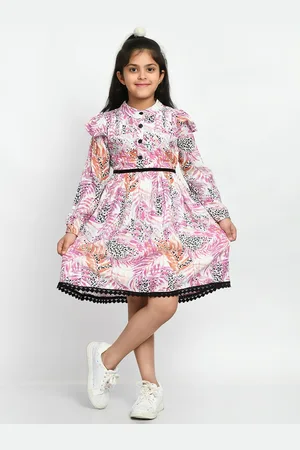Bella Moda Girls Floral Printed Long Sleeves Fit & Flare Dress