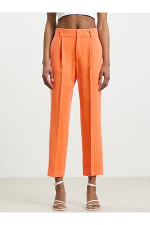 Calliope Women Straight Fit High-Rise Pleated Cropped Trousers