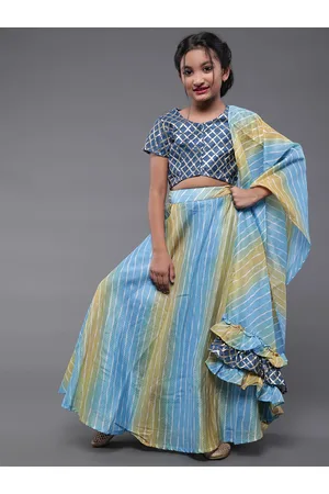 AKS Girls Leheriya Printed Ready to Wear Lehenga Choli With Ruffle Dupatta