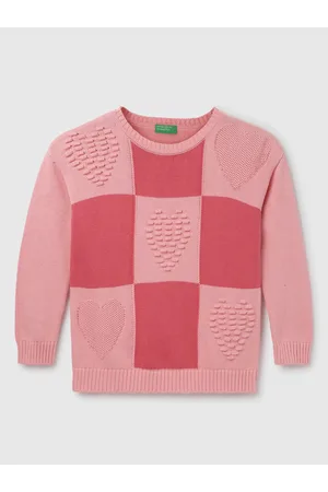 Benetton Girls Checked Cotton Pullover Sweater