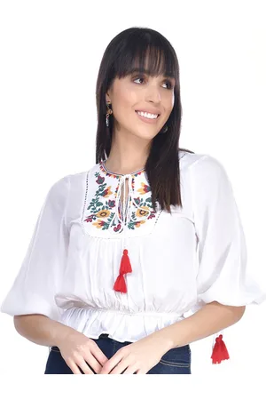 BEATNIK Floral Embroidered Cotton Blouson Top