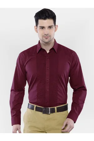 ASCIIBLUES Spread Collar Pin Tucks Detail Cotton Tuxedo Shirt