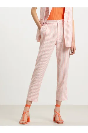 Calliope Women Striped Straight Fit High-Rise Pleated Trousers
