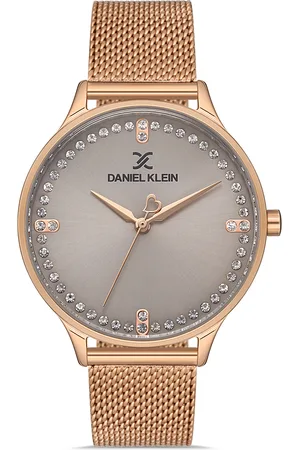 Daniel Klein Women Pink Embellished Dial & Rose Gold Toned Bracelet Style Straps Analogue Watch