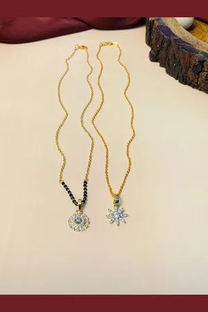 ABDESIGNS Set of 2 Gold-Plated AD-Studded & Beaded Mangalsutra & Pendant Chain