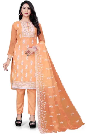 MANVAA Ethnic Motifs Embroidered Organza Unstitched Dress Material