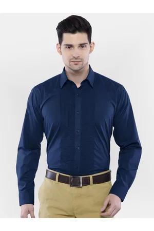 ASCIIBLUES Spread Collar Pin Tucks Detail Cotton Tuxedo Shirt