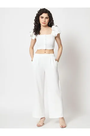 BEATNIK Square Neck Ruffled Sleeves Crop Top & Trousers