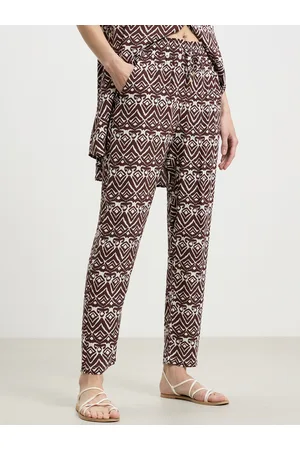 Calliope Women Printed Straight Fit High-Rise Pleated Trousers