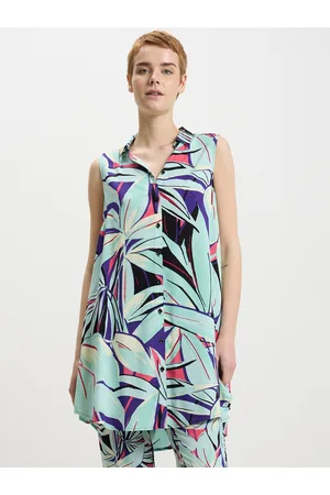 Calliope Tropical Print Shirt Style Longline Top