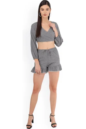 BEATNIK Checked Pure Cotton Crop Top & Shorts