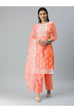 MANVAA Ethnic Motifs Embroidered Organza Unstitched Dress Material