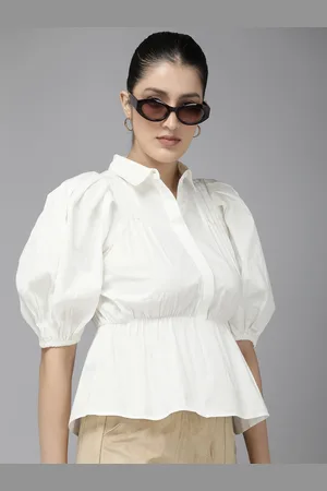 Roadster The Life Co. Pure Cotton Puff Sleeves Peplum Top
