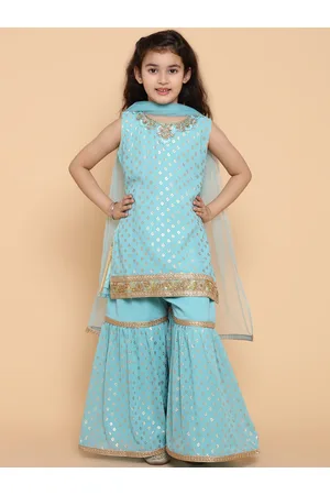 AJ DEZINES Girls Ethnic Motif Printed Kurta With Sharara & Dupatta