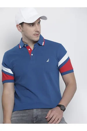 Nautica Men Pure Cotton Polo Collar T-shirt With Striped Detail On Sleeves