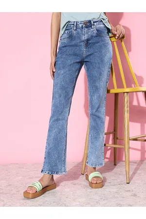 Kook N Keech Women Denim Blue Straight Fit Stretchable Vacay Chill Graphic High Jeans