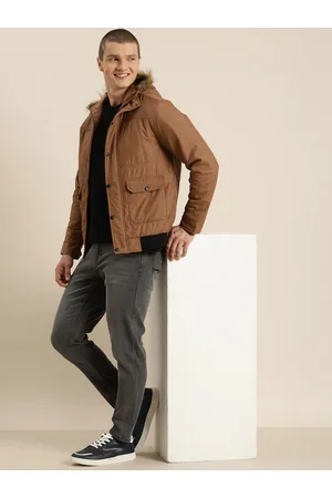 HERE&NOW Solid Faux Fur Trim Puffer Hooded Casual Jacket