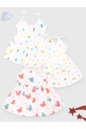 Kidbea Pack of 3 Girls Conversational Printed Shoulder Straps A-Line Dress