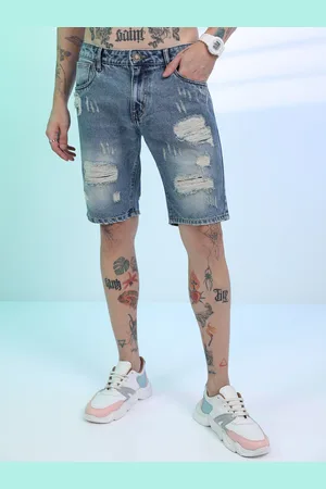 Highlander Men Washed Knee Length Regular Fit Cotton Denim Shorts