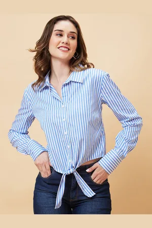 Globus Blue Striped Cotton Shirt Style Top