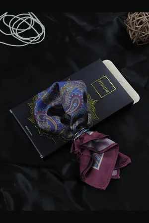 PELUCHE Men Purple Silk Paisley Pocket Square