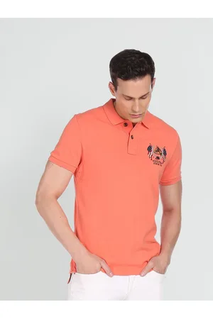Ralph Lauren Men Peach Brand Logo Printed Polo Collar Pure Cotton T-shirt