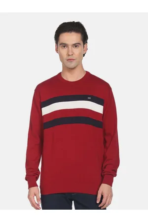 Arrow Men Red & Navy Blue Striped Pullover