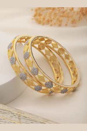 Saraf RS Jewellery Set Of 2 Gold-Plated & White AD Studded Handcrafted Bangles