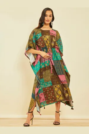 Soch Ethnic Motifs Printed Silk Midi Kaftan Dress