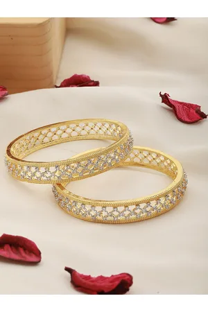 Saraf RS Jewellery Set Of 2 Gold-Plated White AD-Studded Handcrafted Bangles