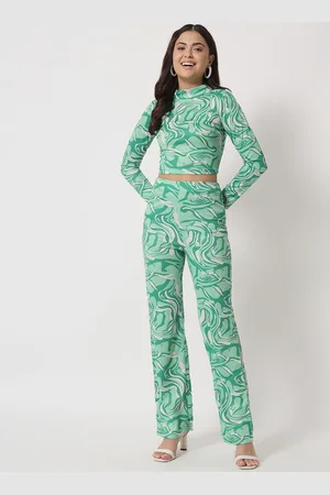 Chemistry Abstract Printed High Neck Crop Top With Trousers